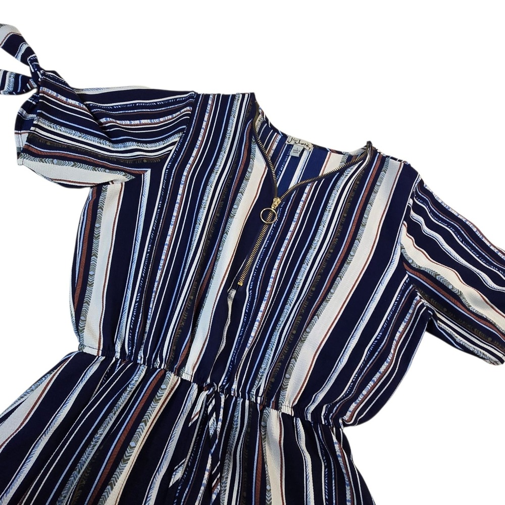 J For‎ Justify Dress Short Elastic Waist Blue STRIPED Zip Tassels Size Large